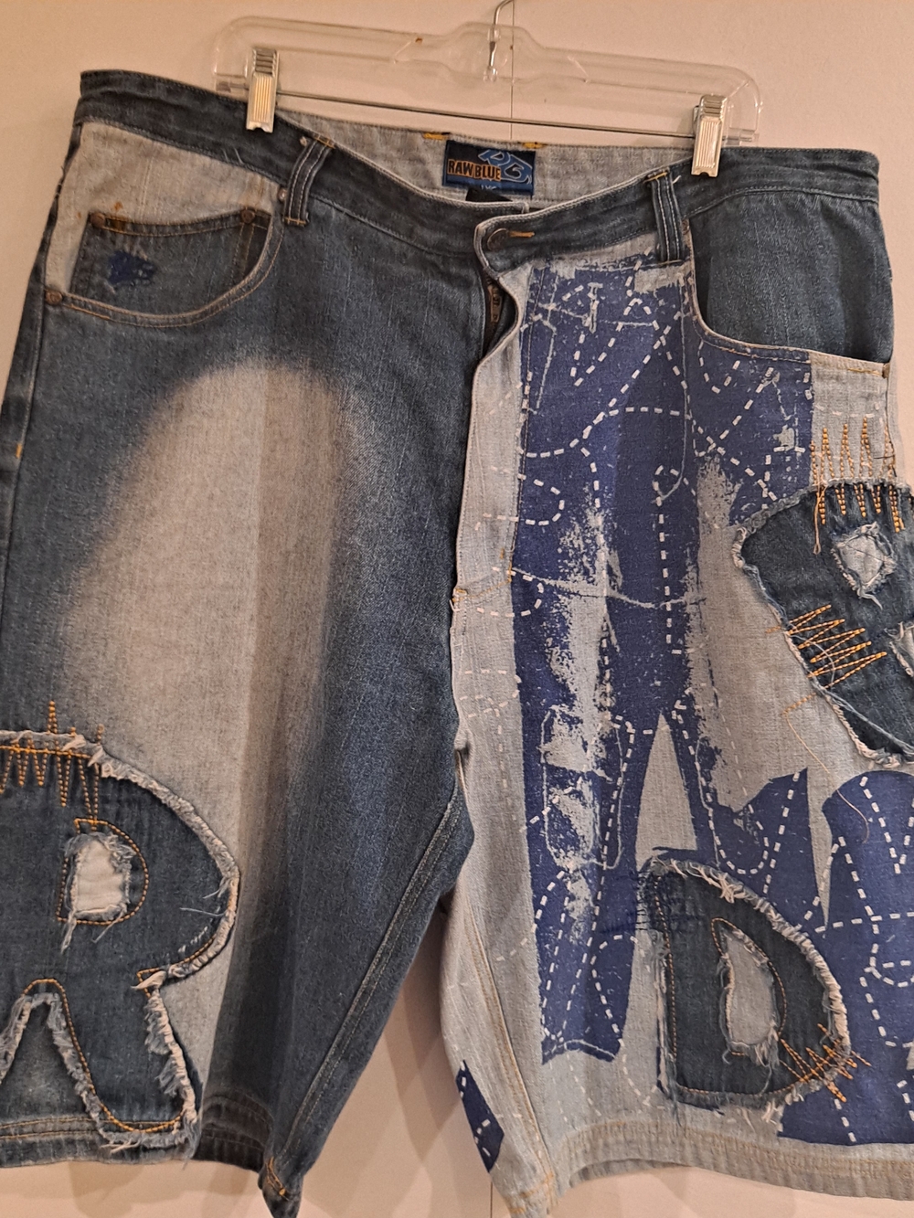 Raw Bue VTG Nu Realm Patch Baggy Hip Hop Y2K Jean Shorts Sz 40
